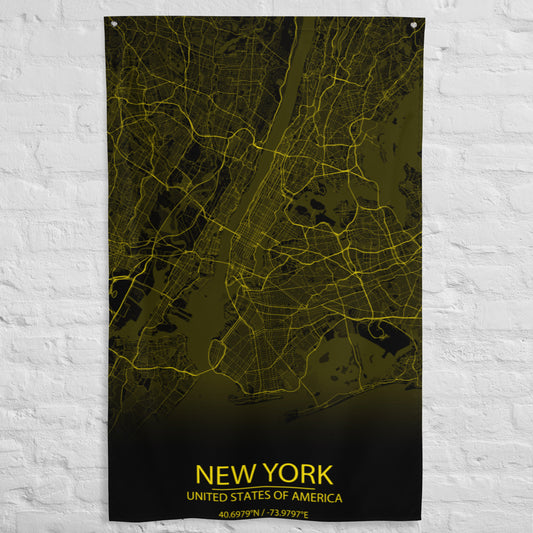 New York Black and Yellow Flag Map