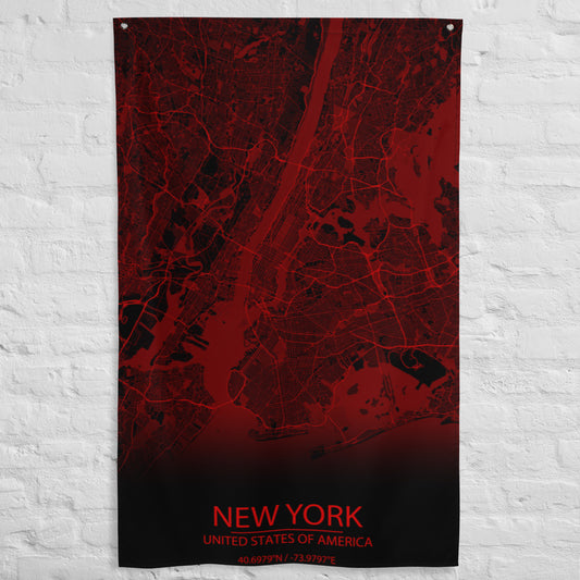 New York Black and Red Flag Map