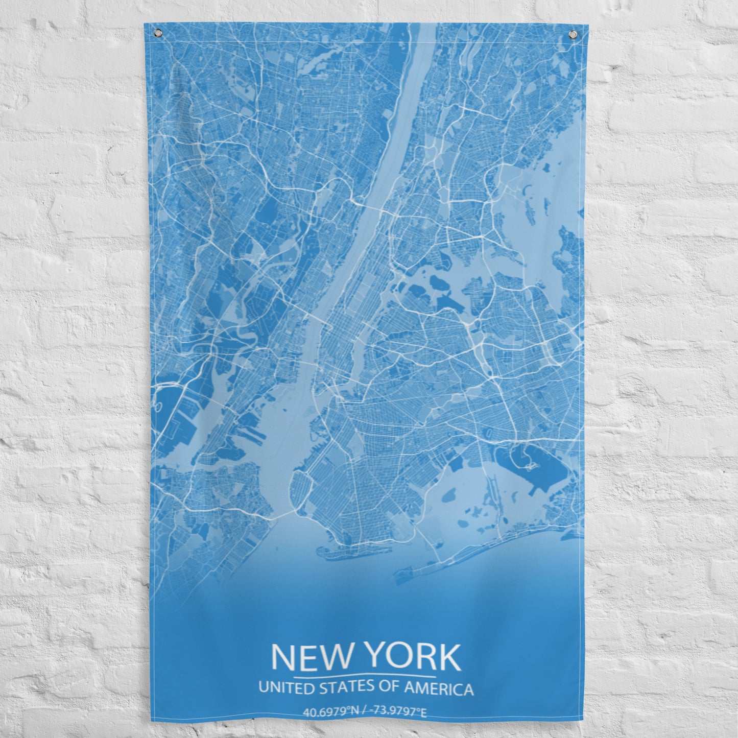 New York Blue and White Flag Map