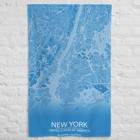 New York Blue and White Flag Map