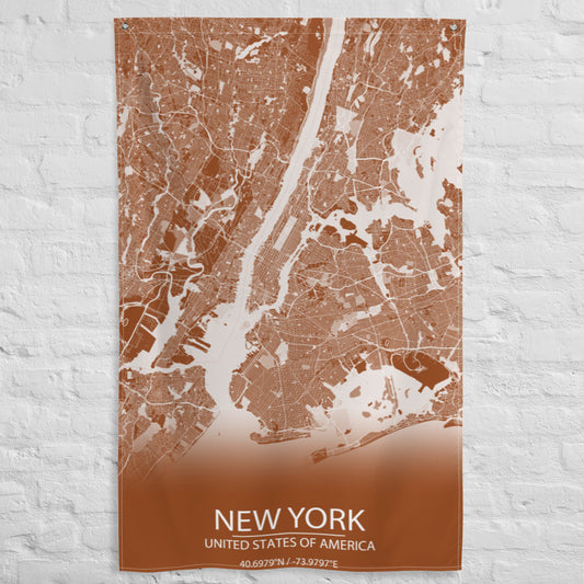 New York Brown and White Flag Map