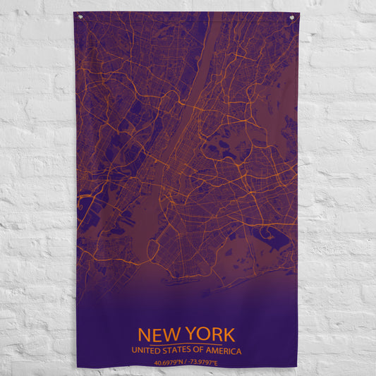 New York Purple and Orange Flag Map