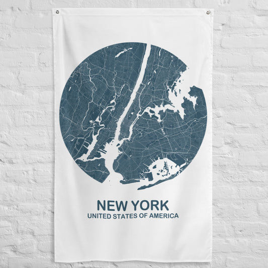 New York Circular Blue Flag Map