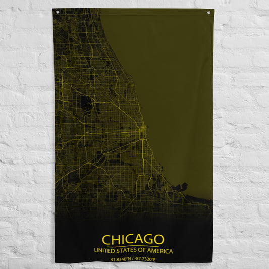 Chicago Black and Yellow Flag Map