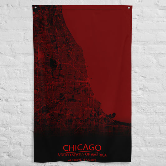 Chicago Black and Red Flag Map