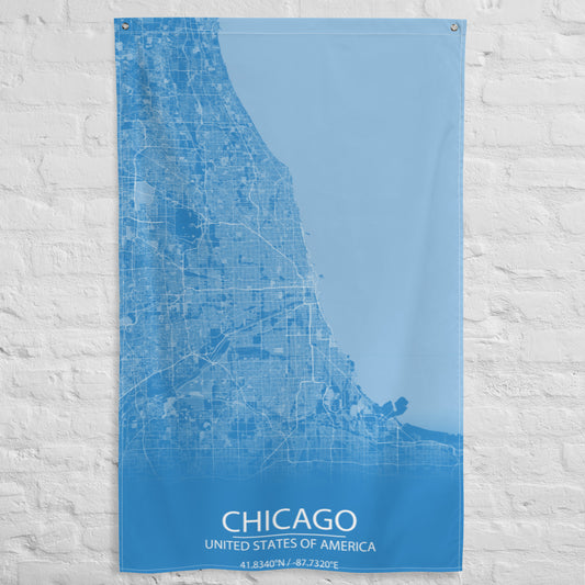 Chicago Blue and White Flag Map