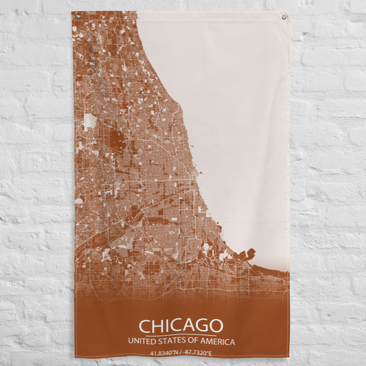 Chicago Brown and White Flag Map