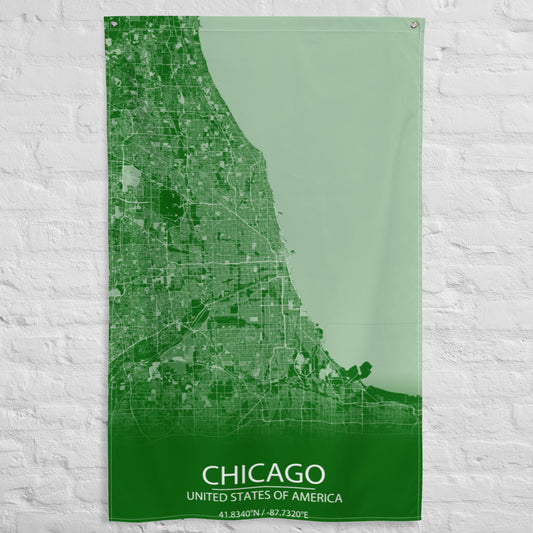 Chicago Green and White Flag Map