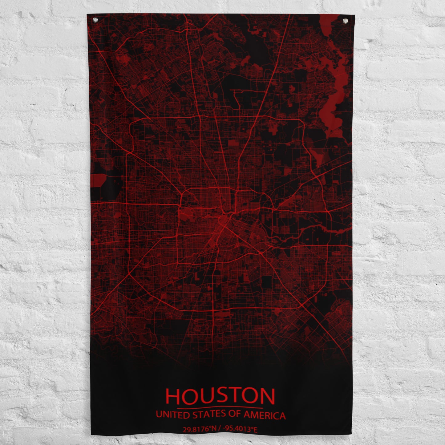 Houston Black and Red Flag Map