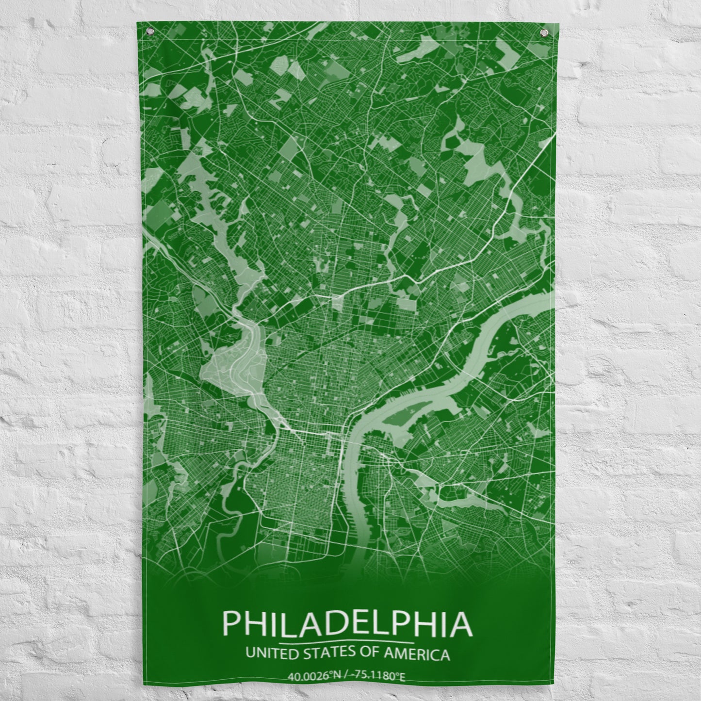 Philadelphia Green and White Flag Map