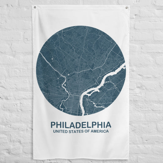 Philadelphia Circular Blue Flag Map