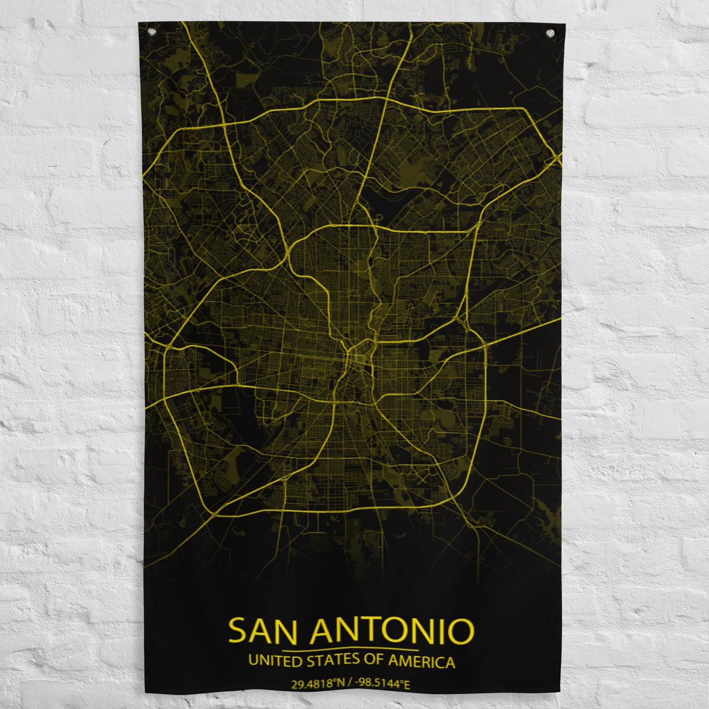 San Antonio Black and Yellow Flag Map