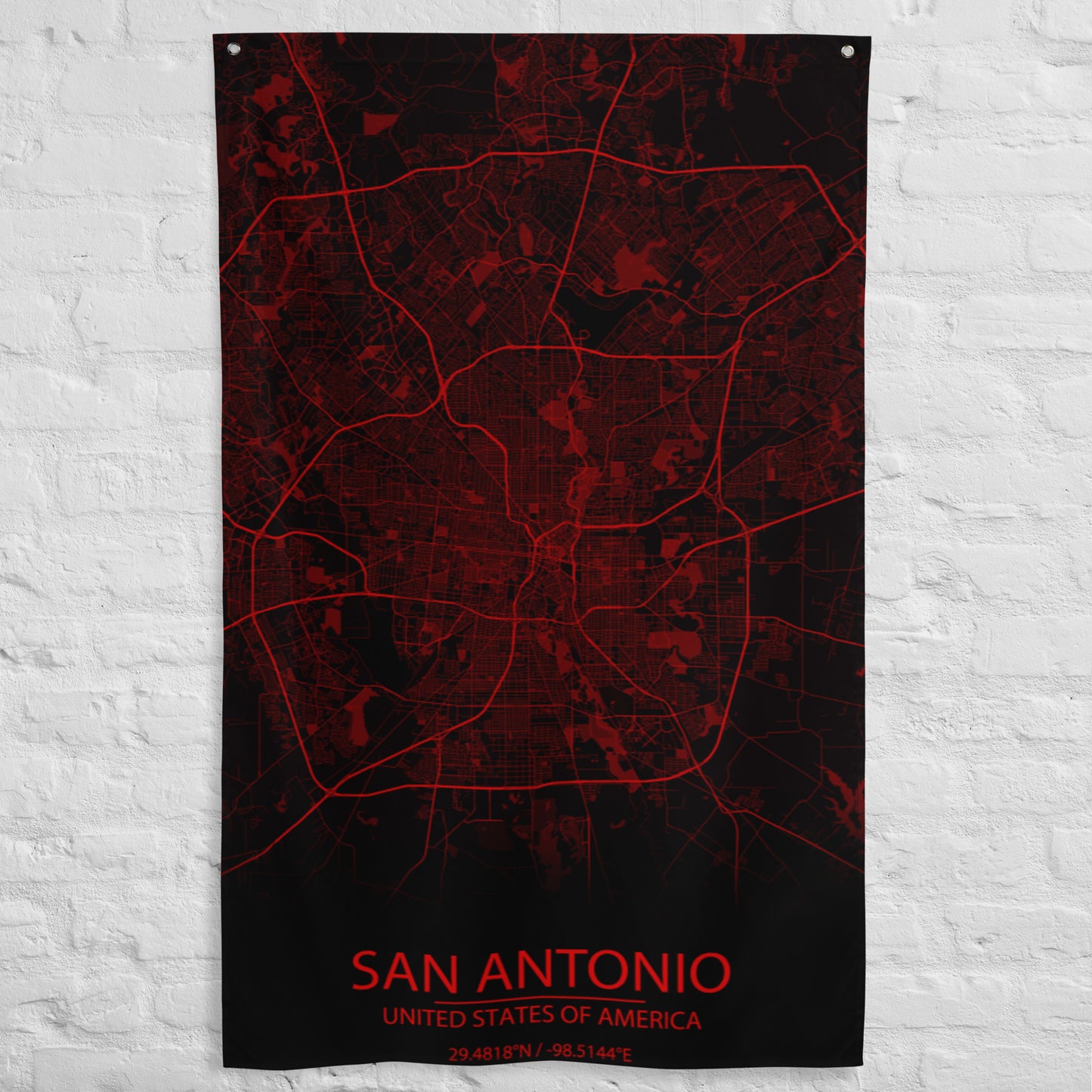 San Antonio Black and Red Flag Map