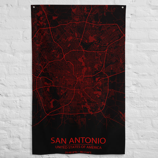 San Antonio Black and Red Flag Map