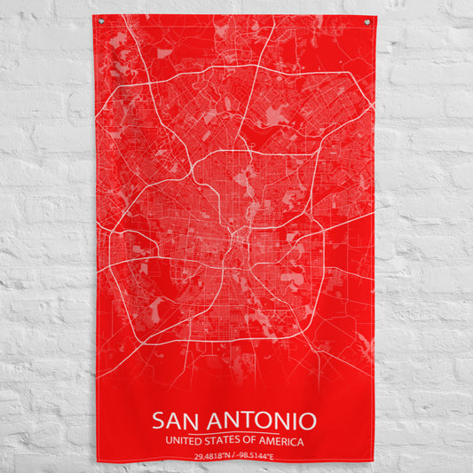 San Antonio Red and White Flag Map