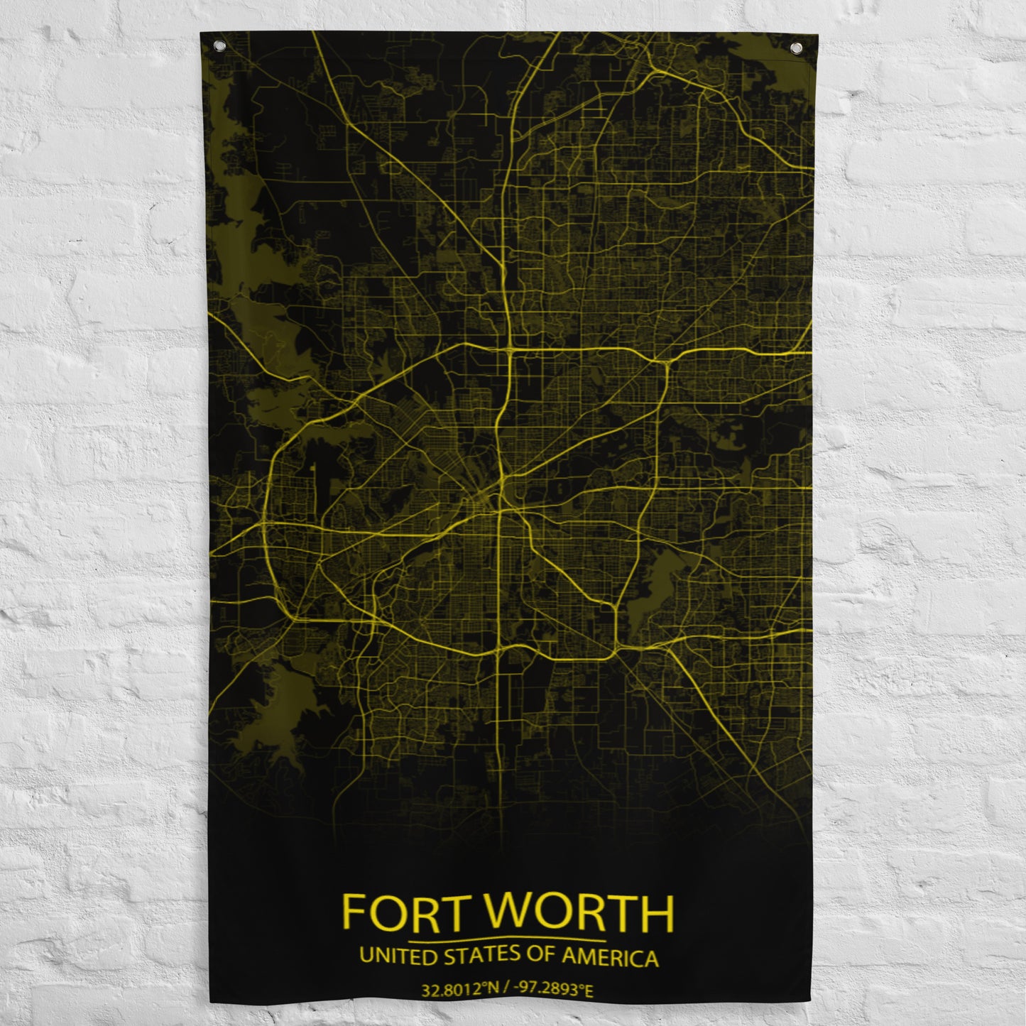 Fort Worth Black and Yellow Flag Map