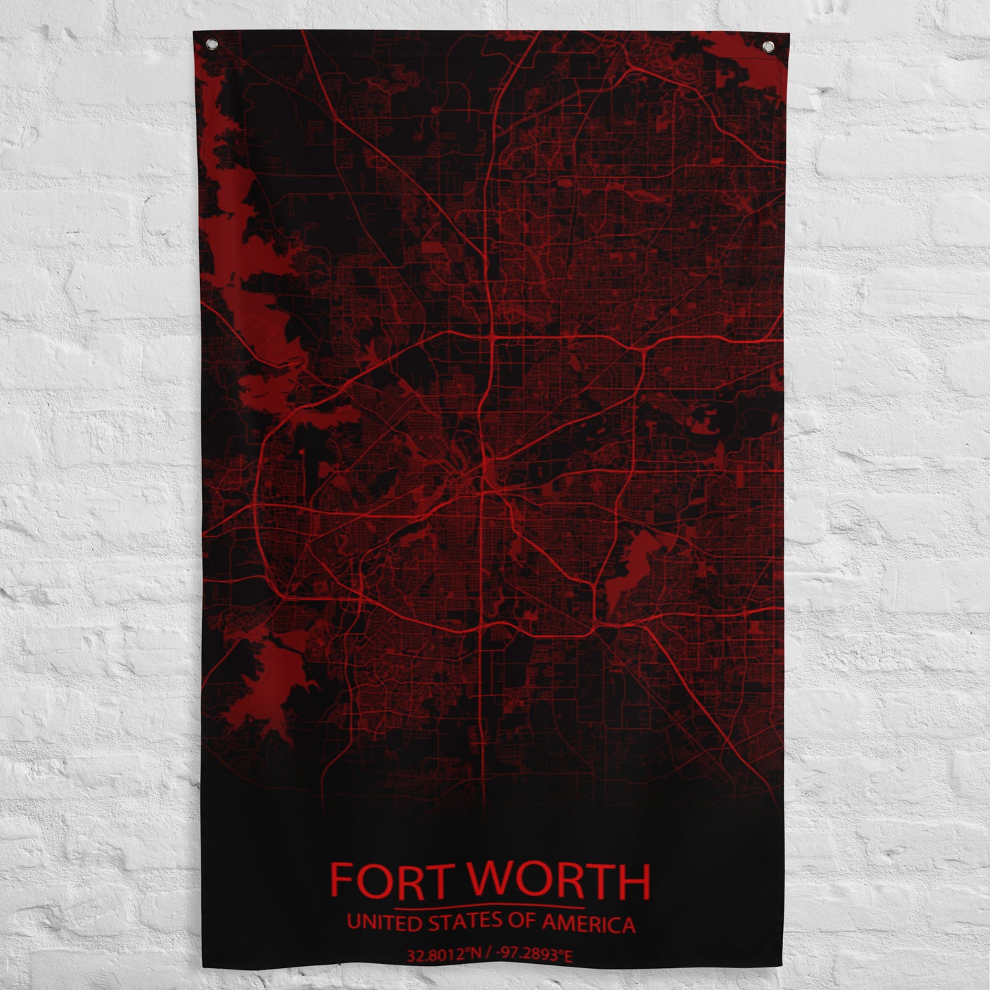 Fort Worth Black and Red Flag Map