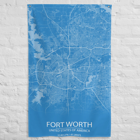 Fort Worth Blue and White Flag Map