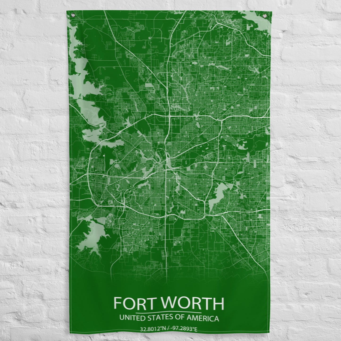 Fort Worth Green and White Flag Map