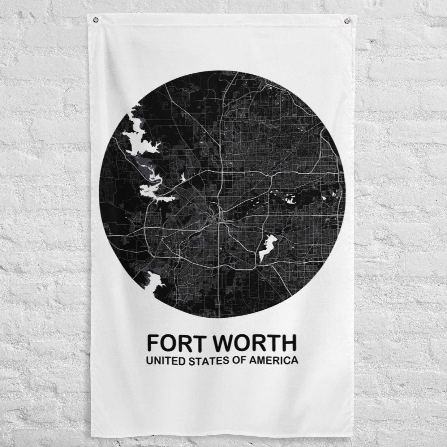 Fort Worth Circular Black Flag Map