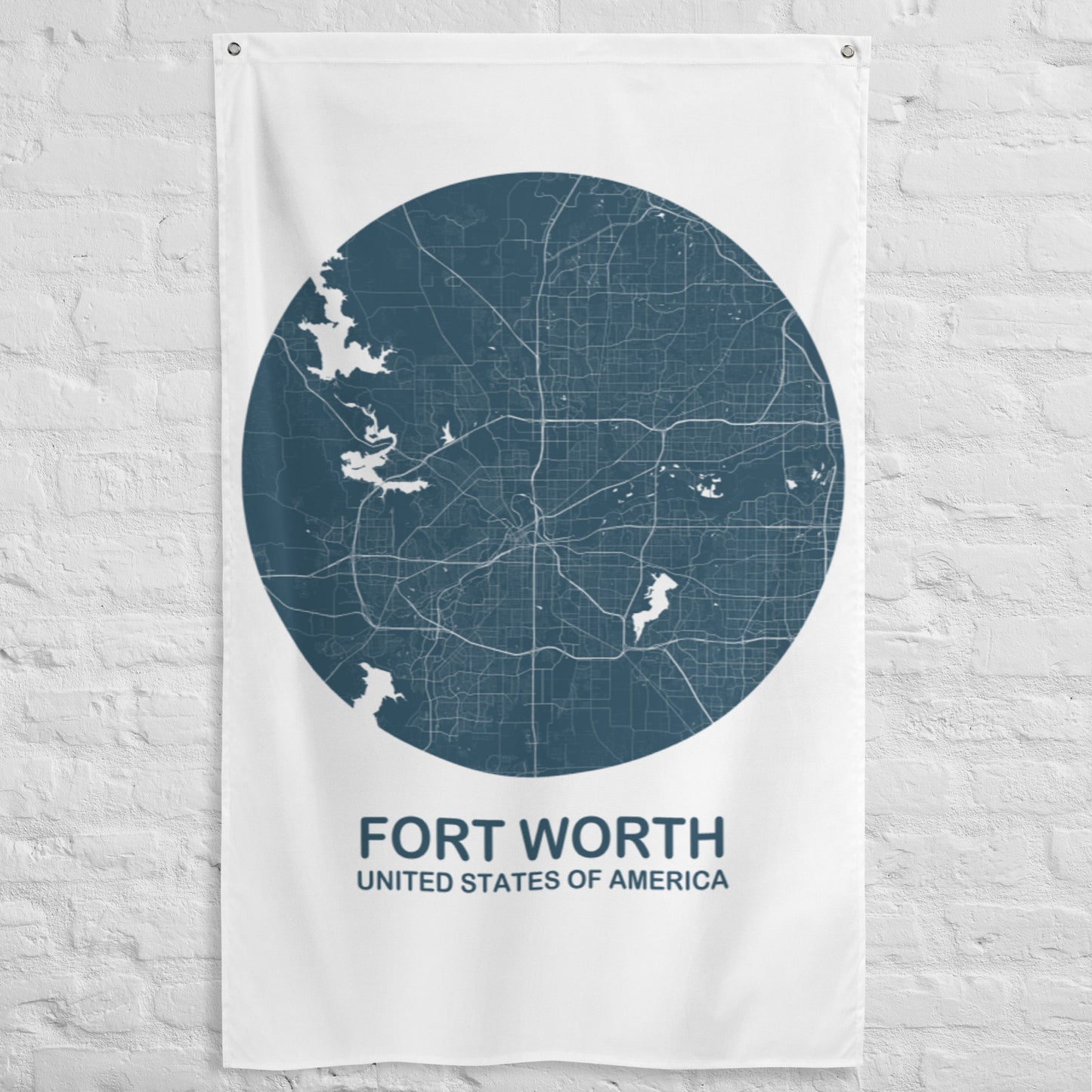 Fort Worth Circular Blue Flag Map