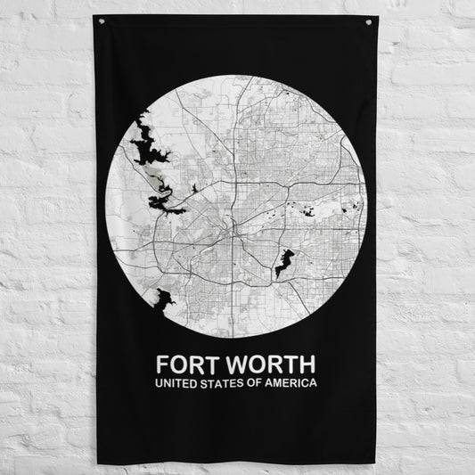 Fort Worth Circular White Flag Map