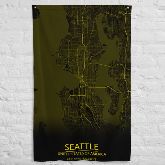 Seattle Black and Yellow Flag Map