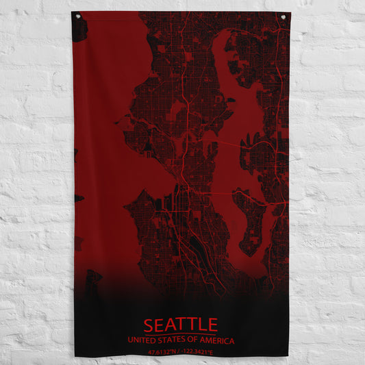 Seattle Black and Red Flag Map