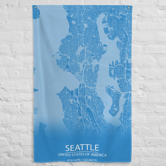 Seattle Blue and White Flag Map