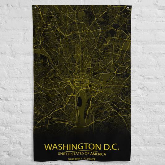 Washington, D.C. Black and Yellow Flag Map