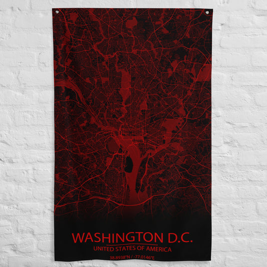 Washington, D.C. Black and Red Flag Map