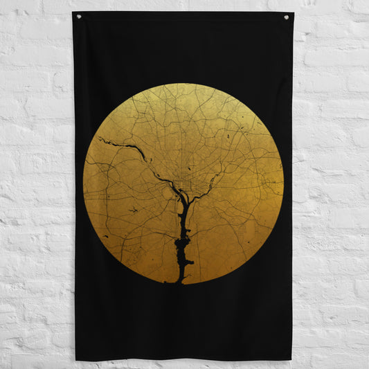 Washington, D.C. Gold on Black Flag Map