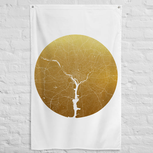 Washington, D.C. Gold on White Flag Map