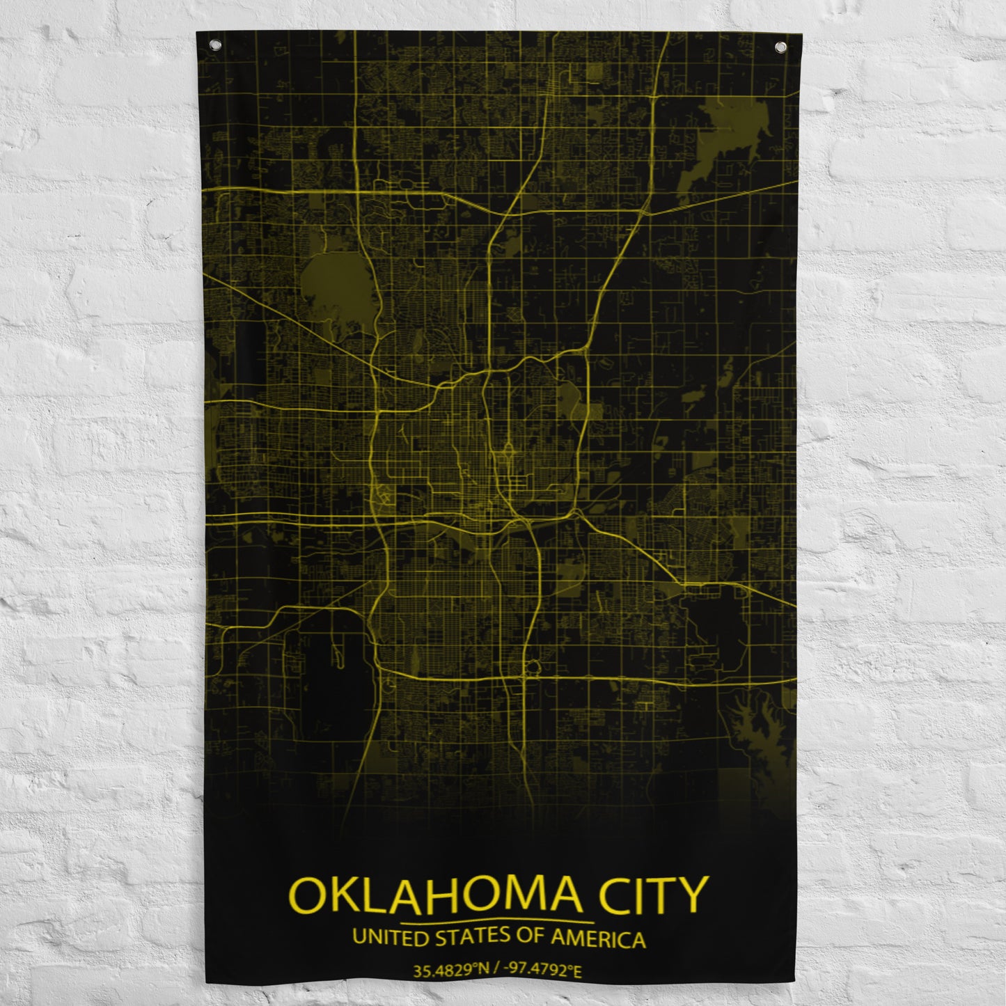 Oklahoma City Black and Yellow Flag Map