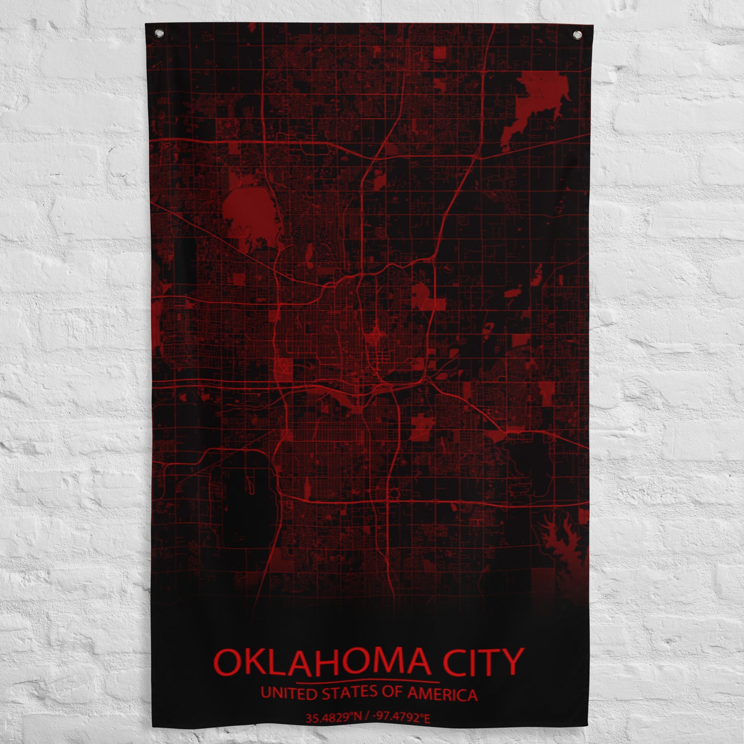 Oklahoma City Black and Red Flag Map