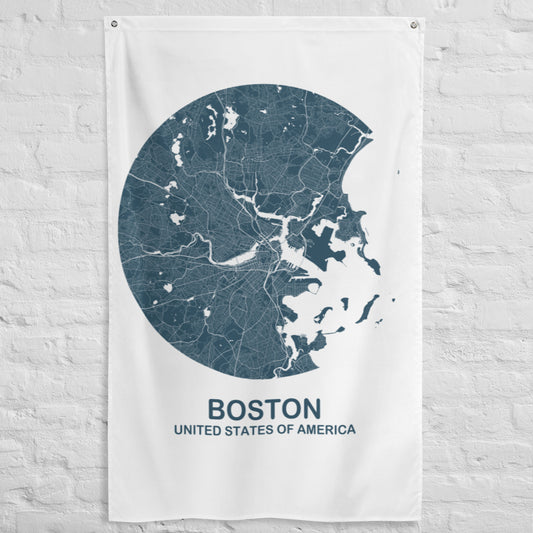 Boston Circular Blue Flag Map