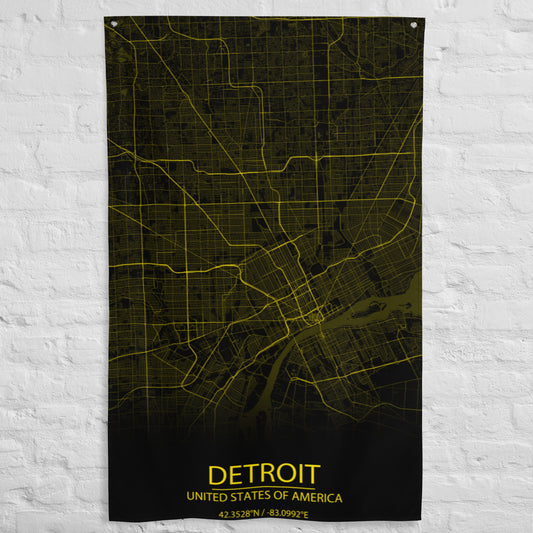 Detroit Black and Yellow Flag Map