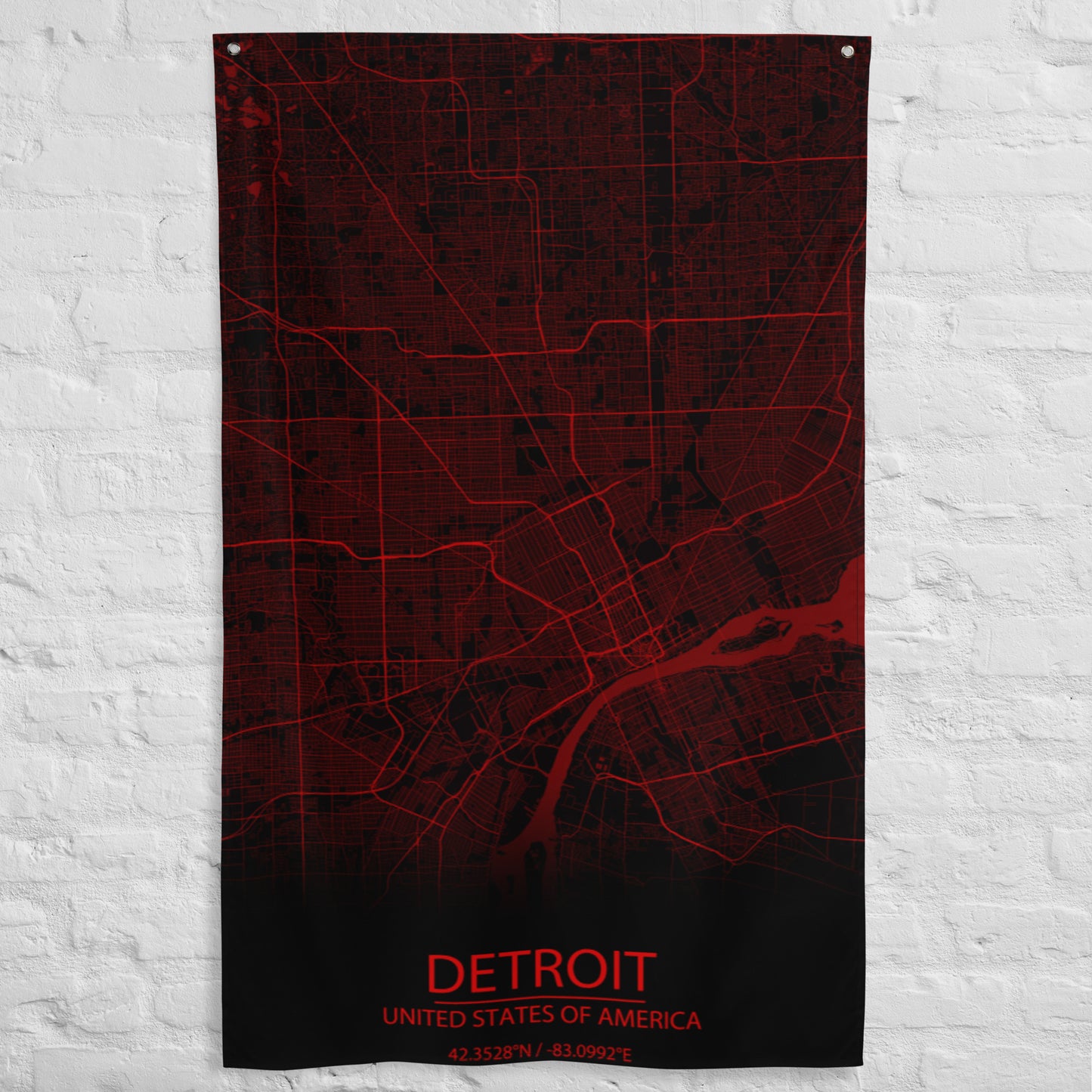 Detroit Black and Red Flag Map