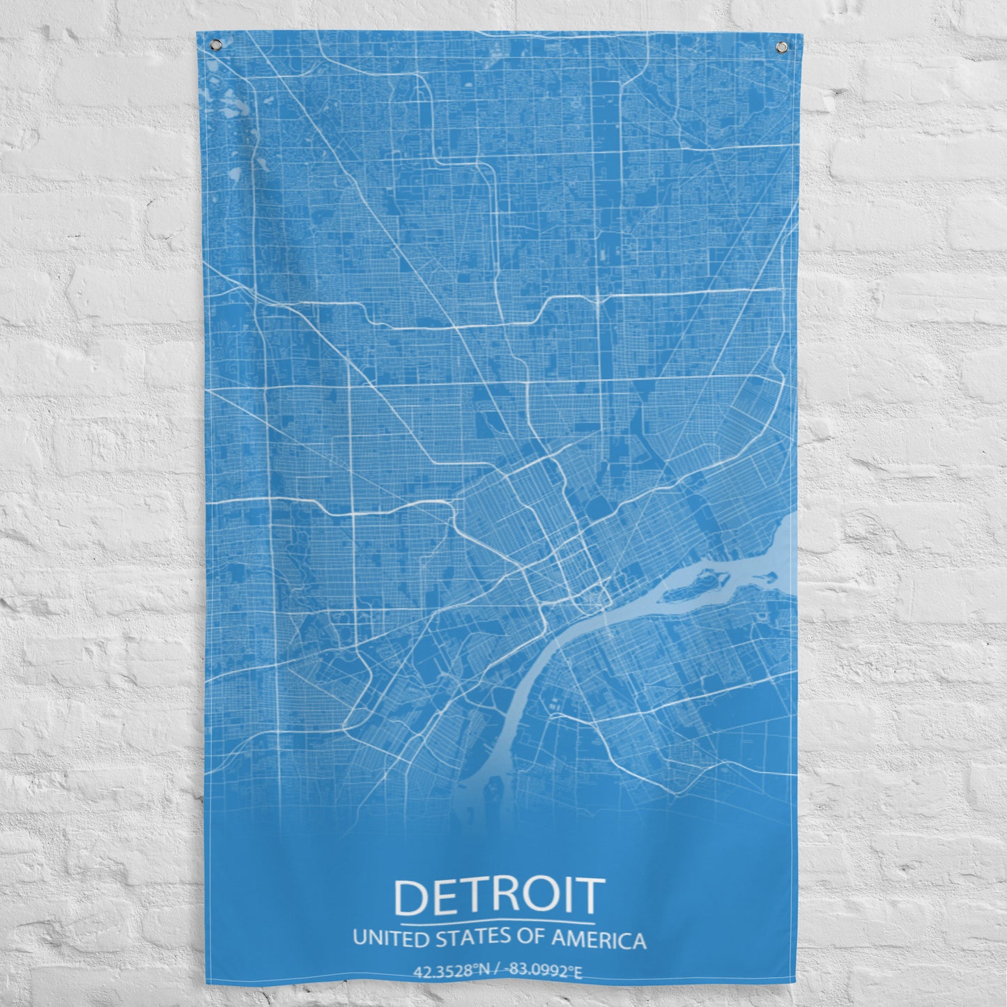 Detroit Blue and White Flag Map