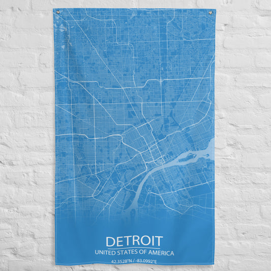 Detroit Blue and White Flag Map