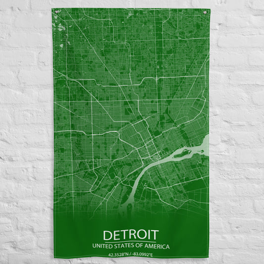 Detroit Green and White Flag Map