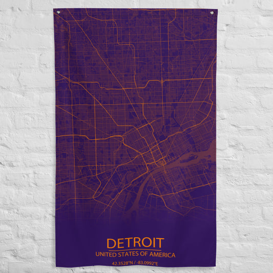 Detroit Purple and Orange Flag Map