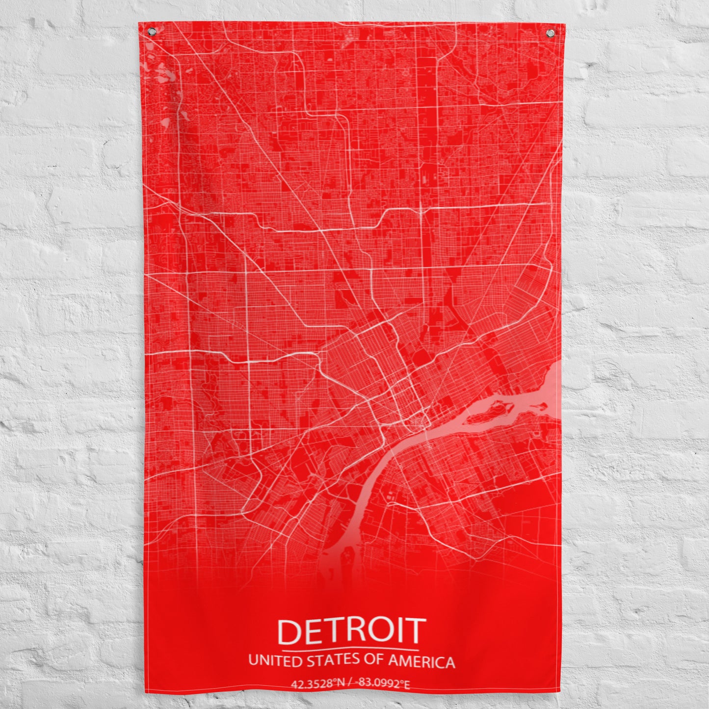 Detroit Red and White Flag Map