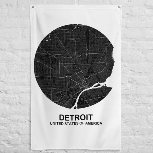 Detroit Circular Black Flag Map