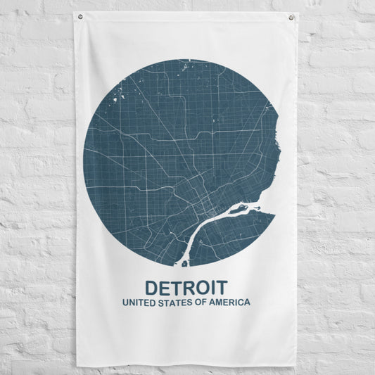 Detroit Circular Blue Flag Map