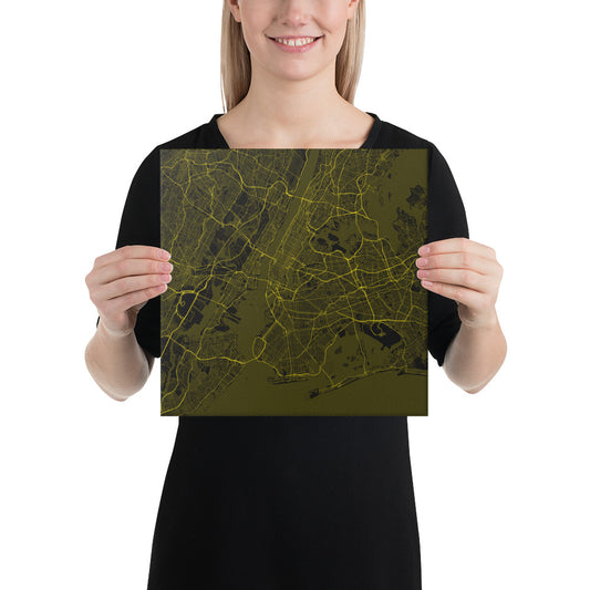 New York Black and Yellow Canvas Map