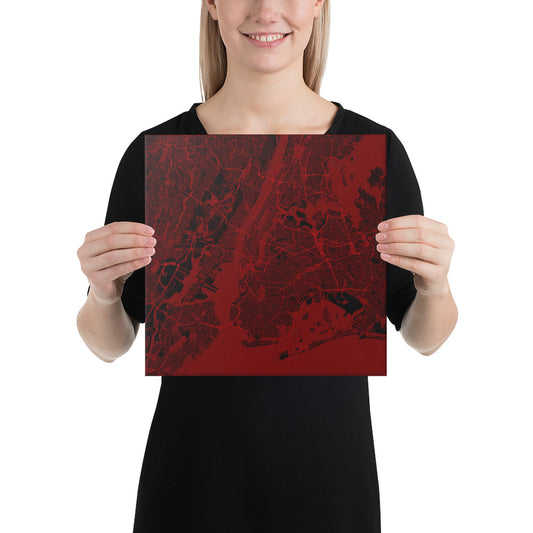 New York Black and Red Canvas Map