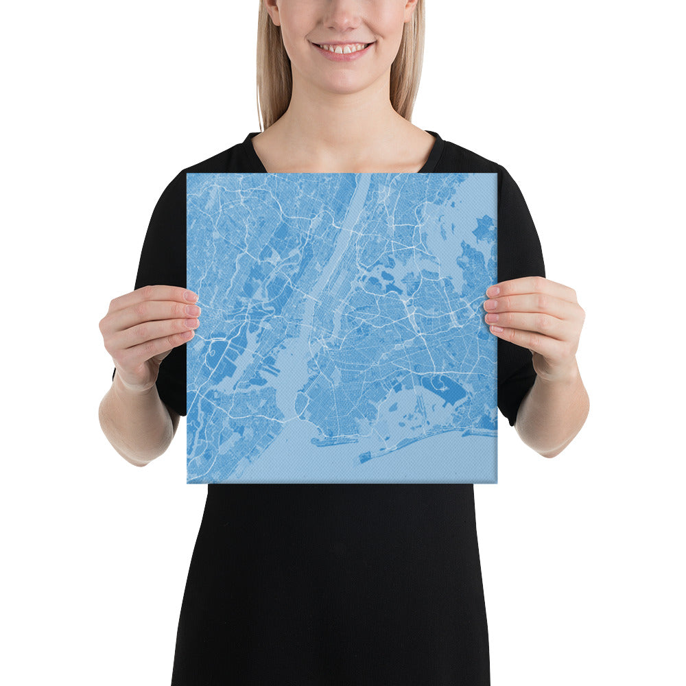 New York Blue and White Canvas Map