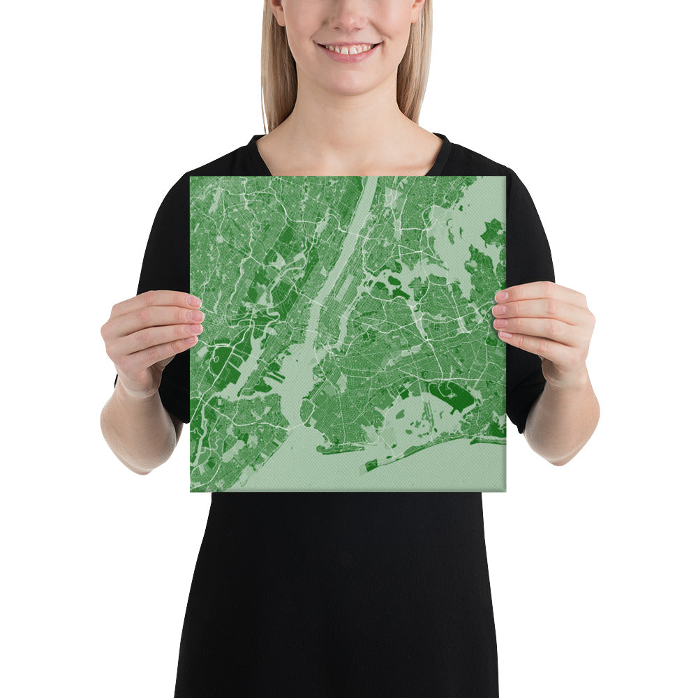 New York Green and White Canvas Map