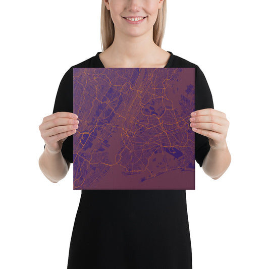 New York Purple and Orange Canvas Map